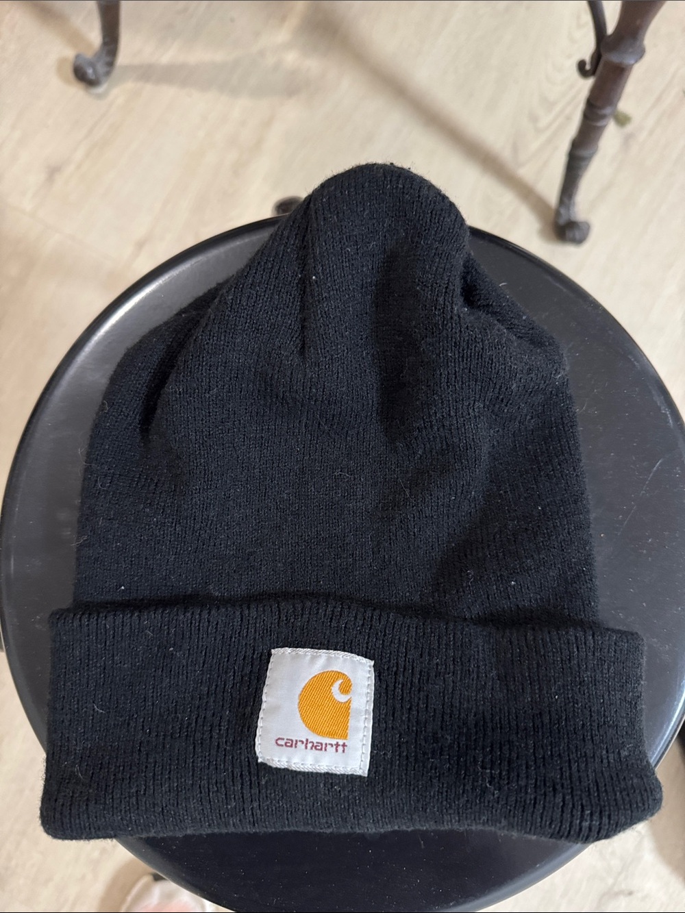Carhartt Black Knit Cuffed Beanie with Gold Logo Patch